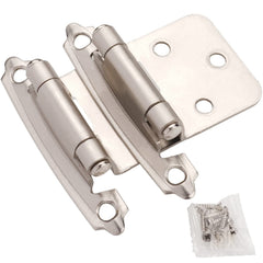 DecoBasics brushed nickel hinge closeup highlighting durable finish for kitchen cabinets