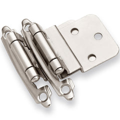 DecoBasics inset hinge close-up with brushed nickel finish for quiet self-close