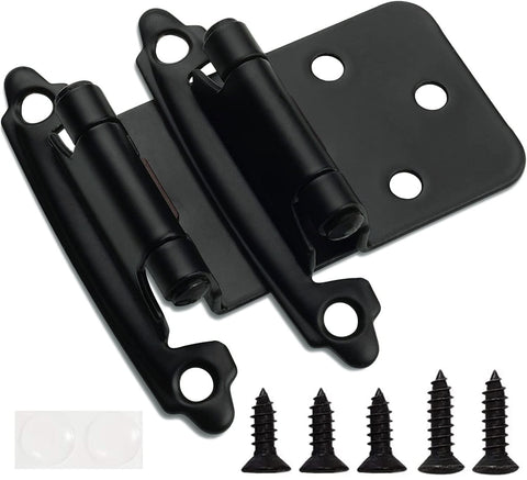 DecoBasics overlay hinge matte black closeup showing durable cabinet hardware