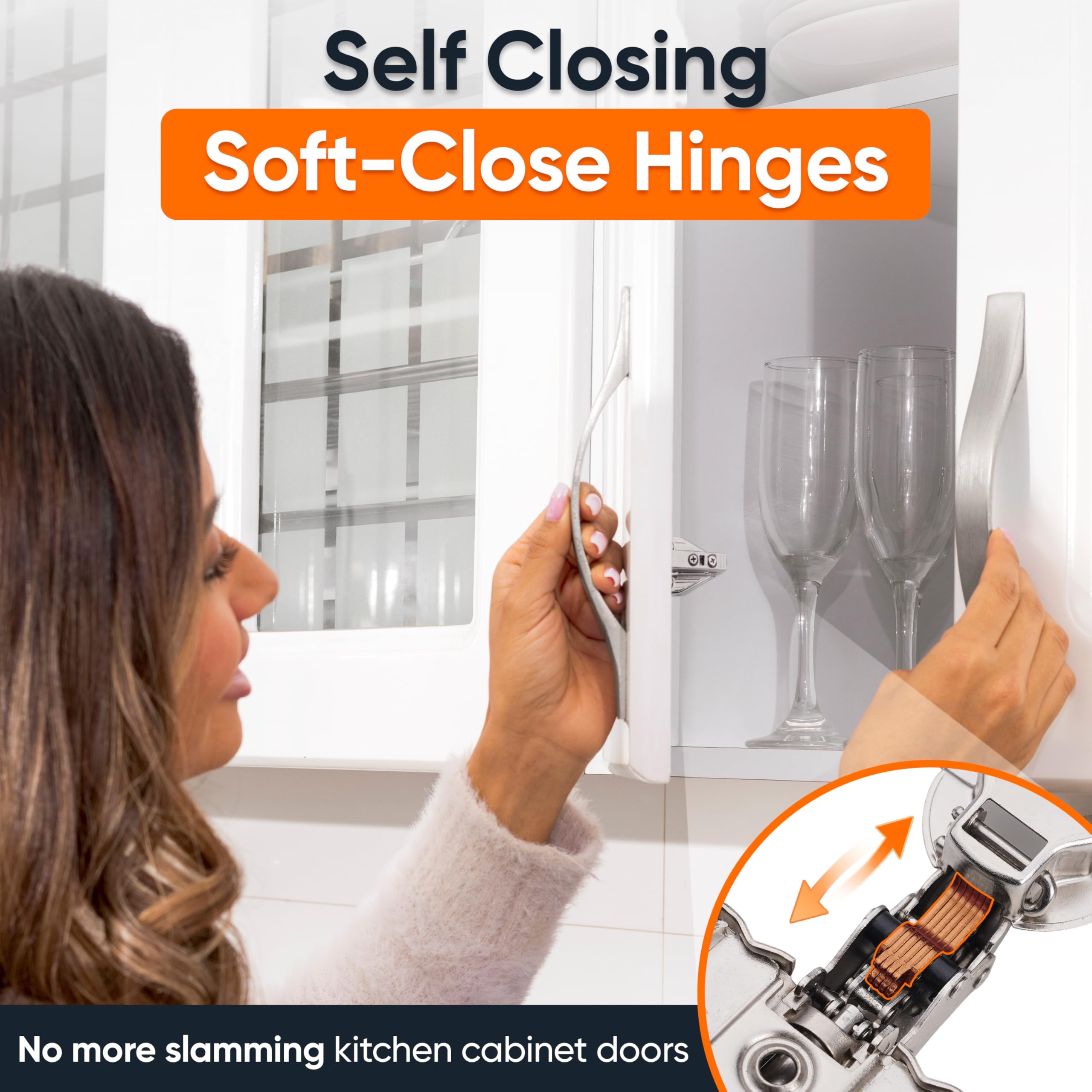 DecoBasics soft-close damper close-up showing quiet cabinet operation.