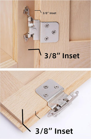 DecoBasics soft-close hinge in satin nickel reduces cabinet door banging