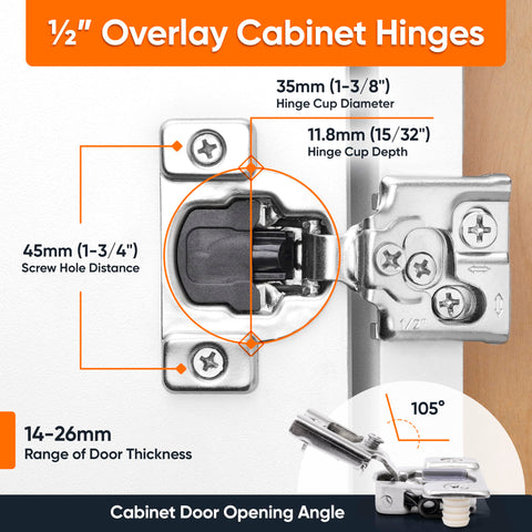 Decobasics 1/2-overlay hinge close-up for precise face-frame mounting