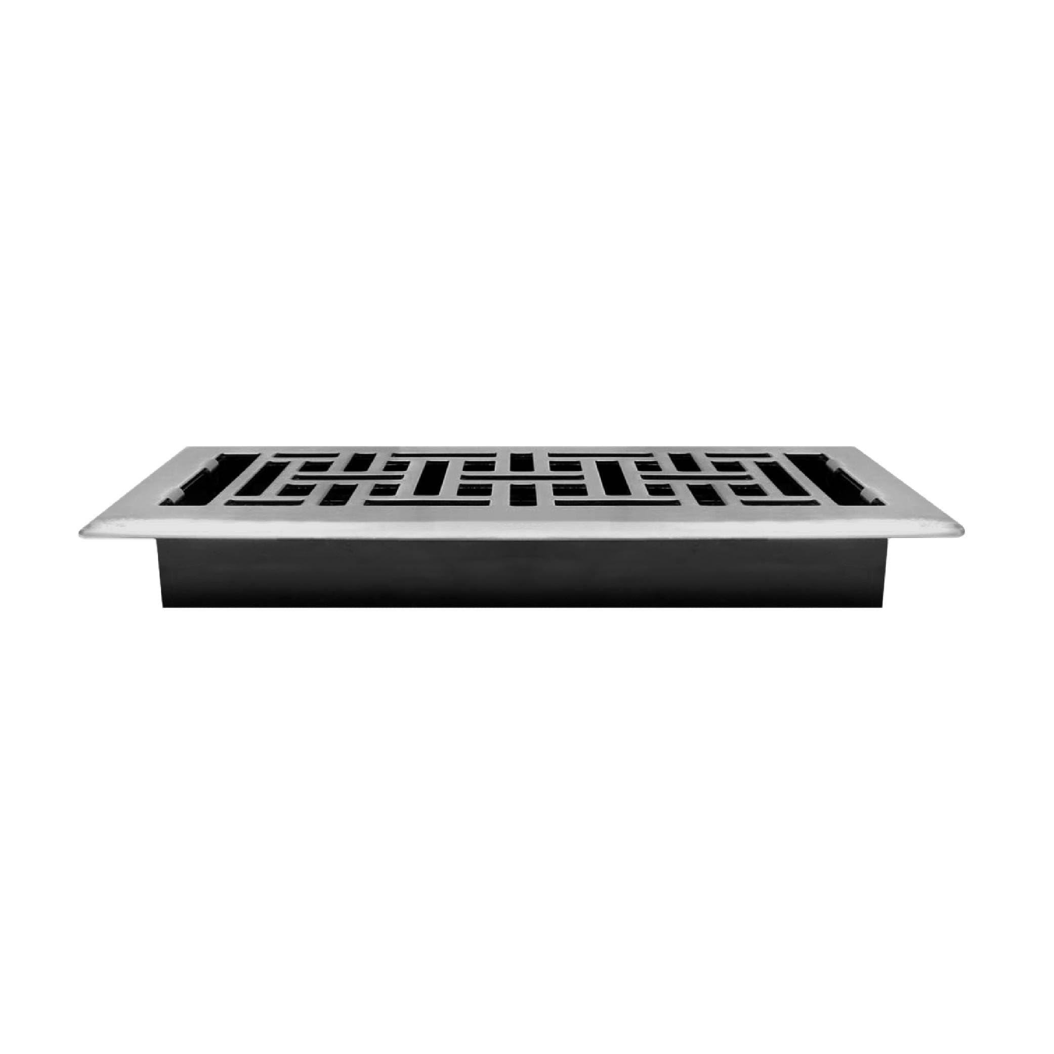 Decor Grates AJH410-NKL damper box close-up shows recycled high-impact polystyrene.