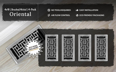Decor Grates AJH410-NKL floor register in use on floor for real-world styling.