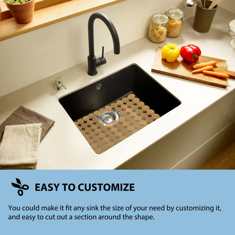 Decostatue heavy-duty PVC mat absorbs impact while protecting sink surfaces.