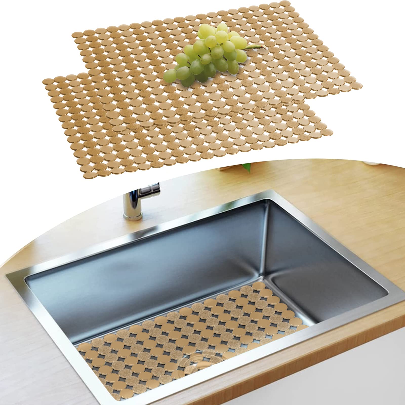 Decostatue 2-pack sink protector mat laid in sink protecting delicate dishes.