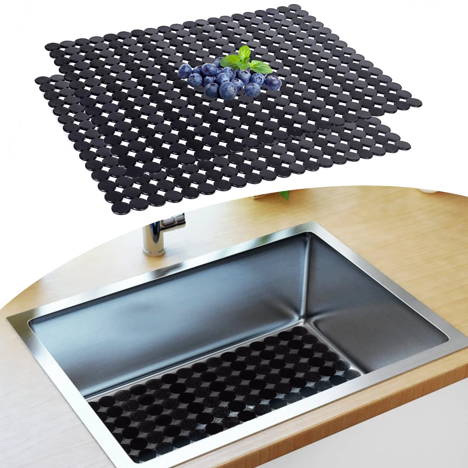 Decostatue sink protector mat 2-pack cushions dishes and protects the sink surface during washing.