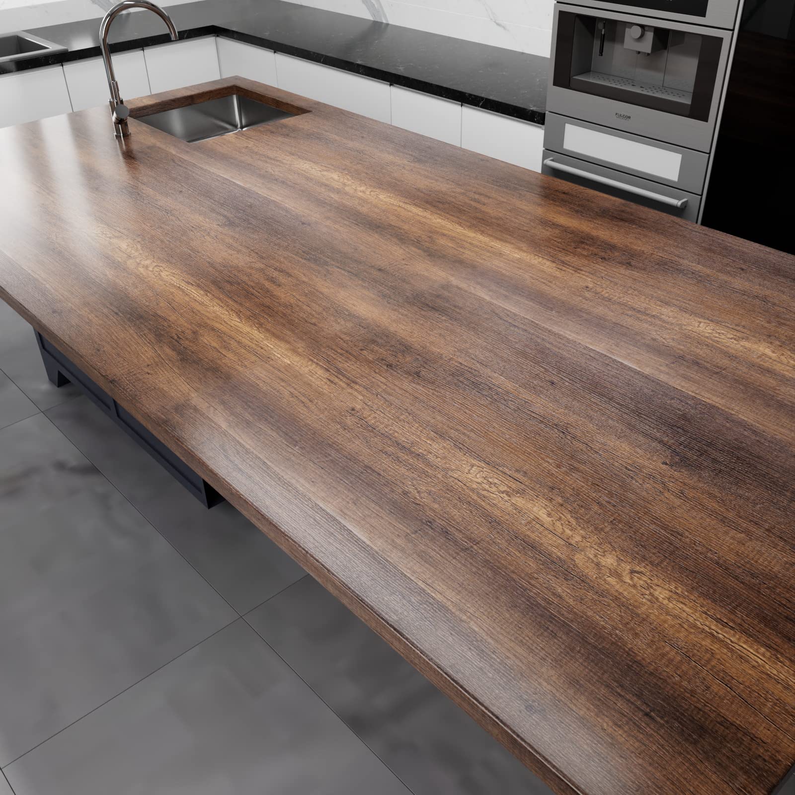 Decotalk peel-and-stick wood wallpaper offers waterproof, easy application for walls and backsplashes.