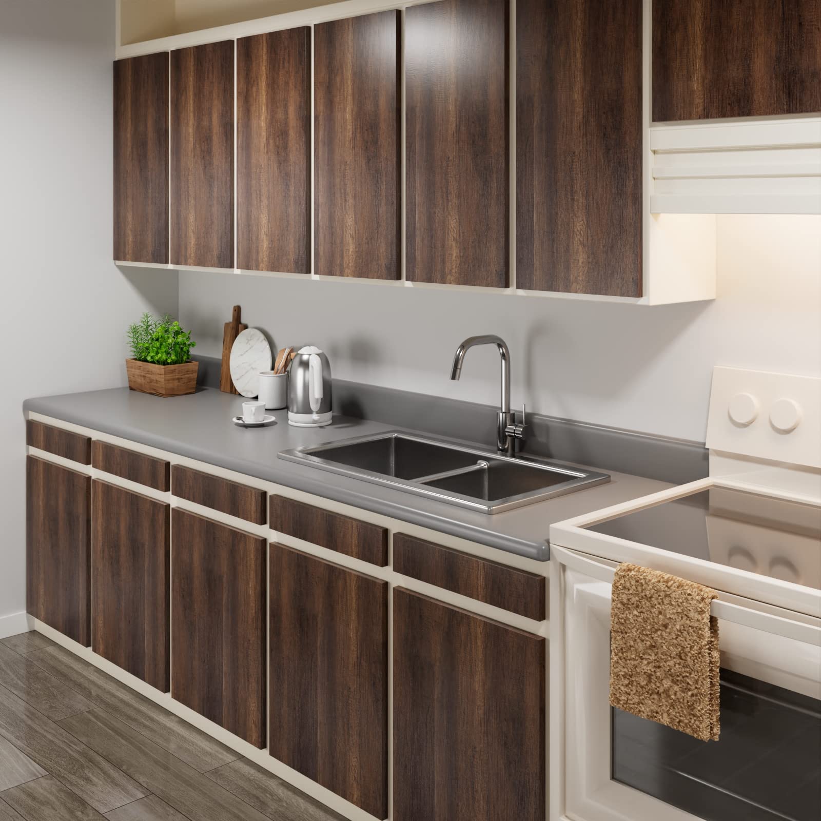 Decotalk waterproof wood wallpaper resists moisture on kitchens and baths.
