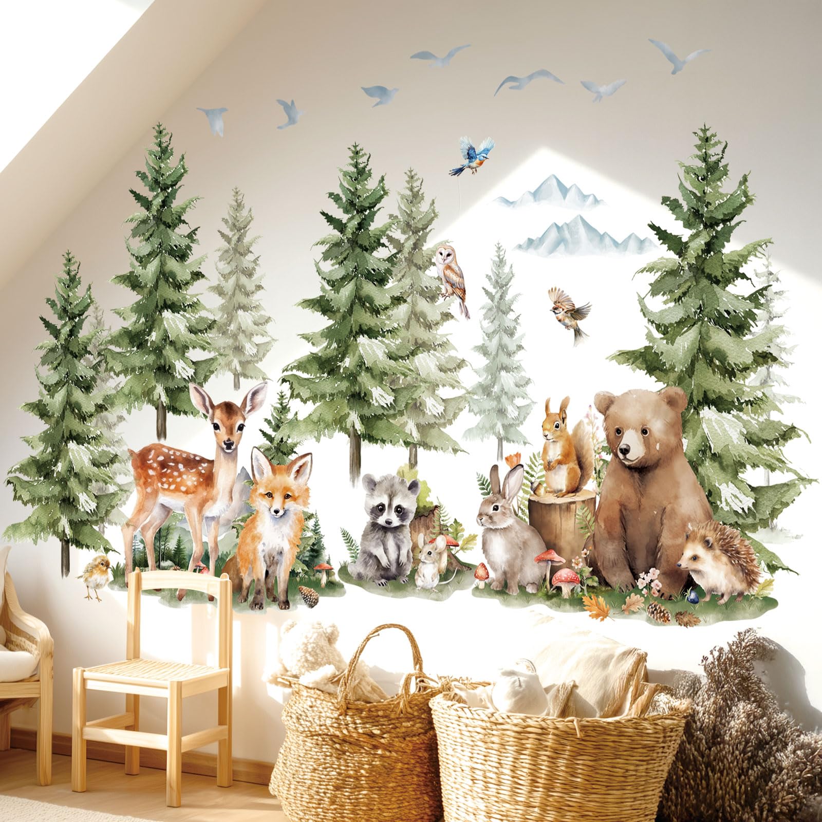 Decowall SG4-2422 pine trees wall stickers brighten kids rooms with a natural forest vibe.
