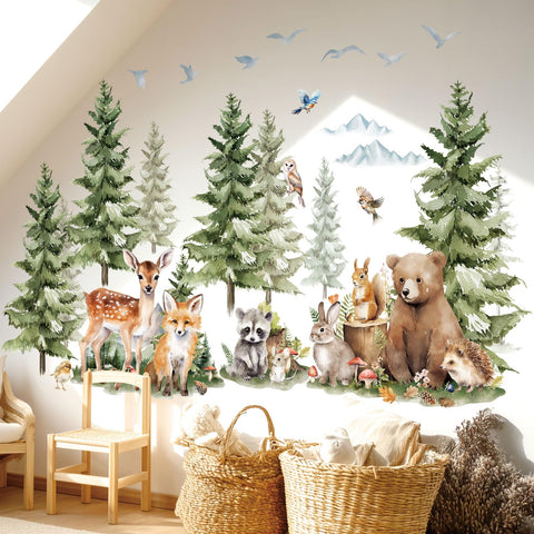 Decowall SG4-2422 pine trees wall stickers brighten kids rooms with a natural forest vibe.