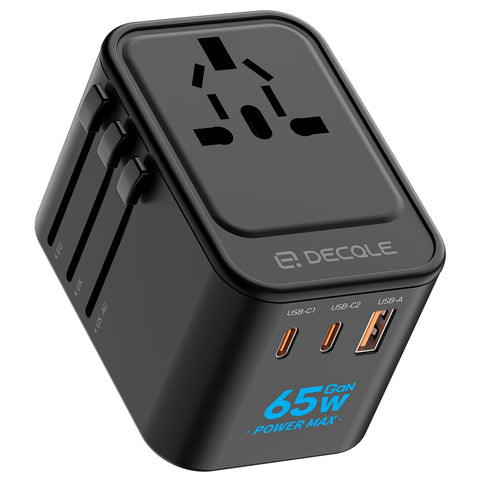 decqle universal travel adapter with extended pins for worldwide compatibility and easy packing