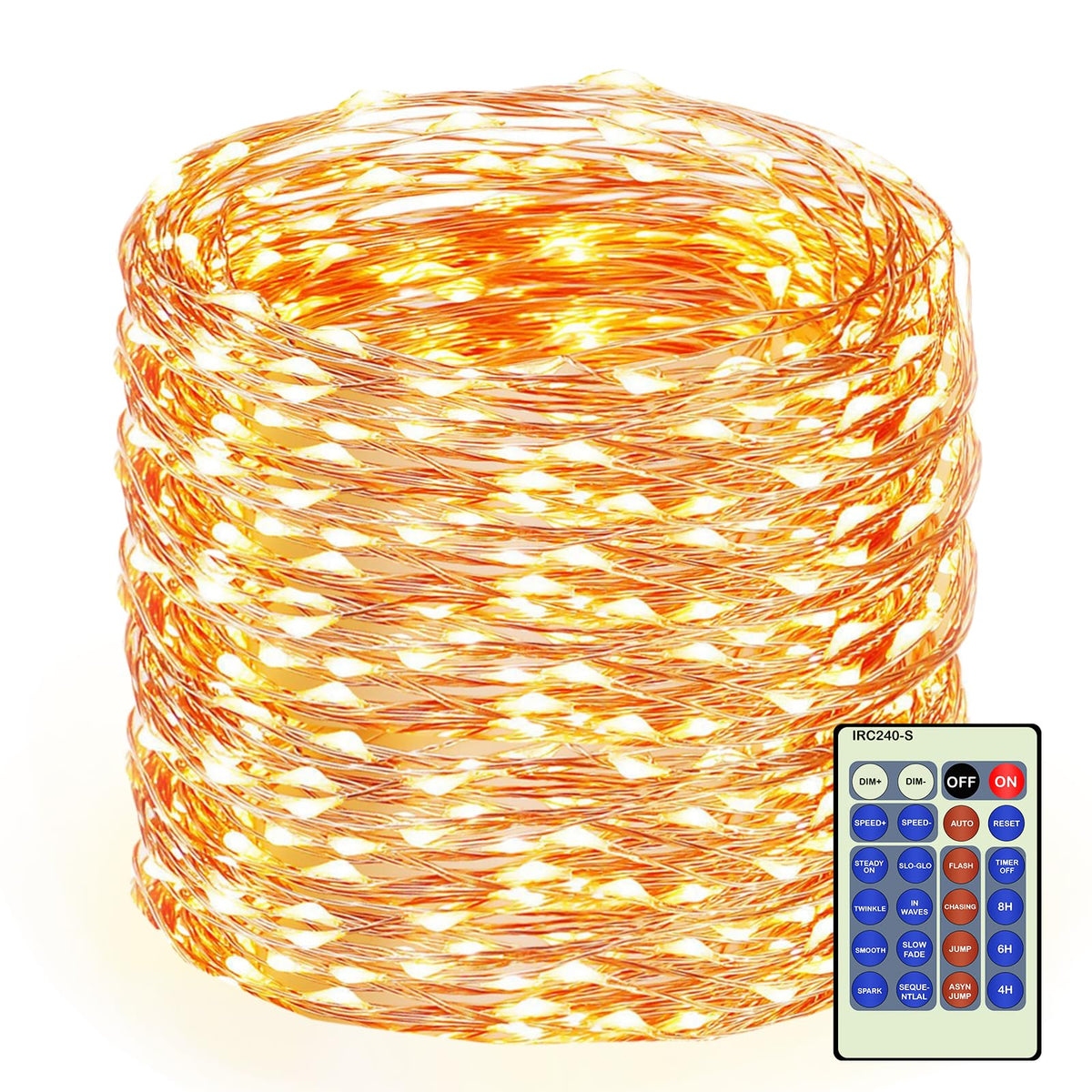 Decute 164ft 500LED string lights on a Christmas tree for warm festive ambience