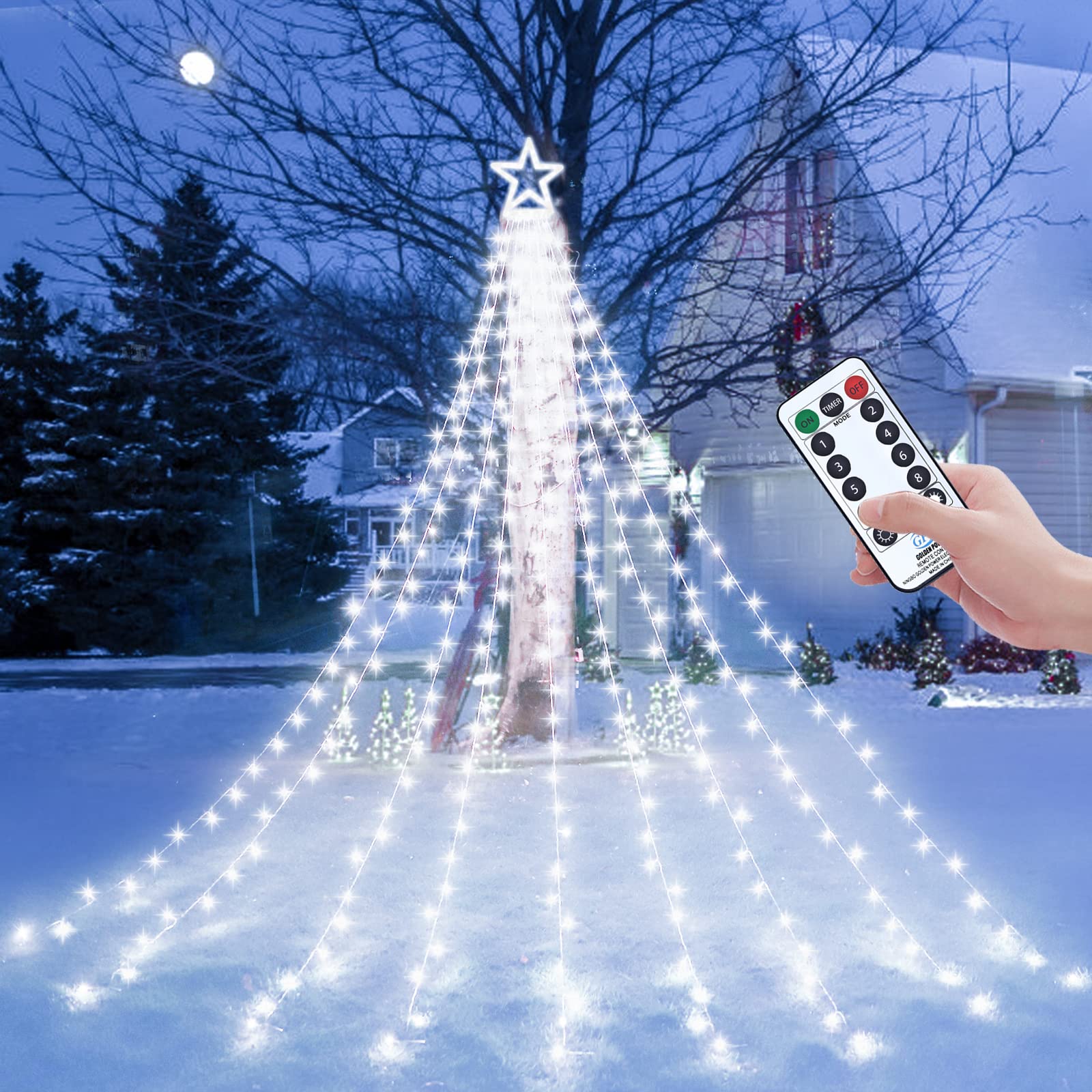 Decute top ornament star lights brighten outdoor décor and outdoor spaces