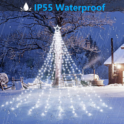 Decute yard installation star lights create a festive focal point