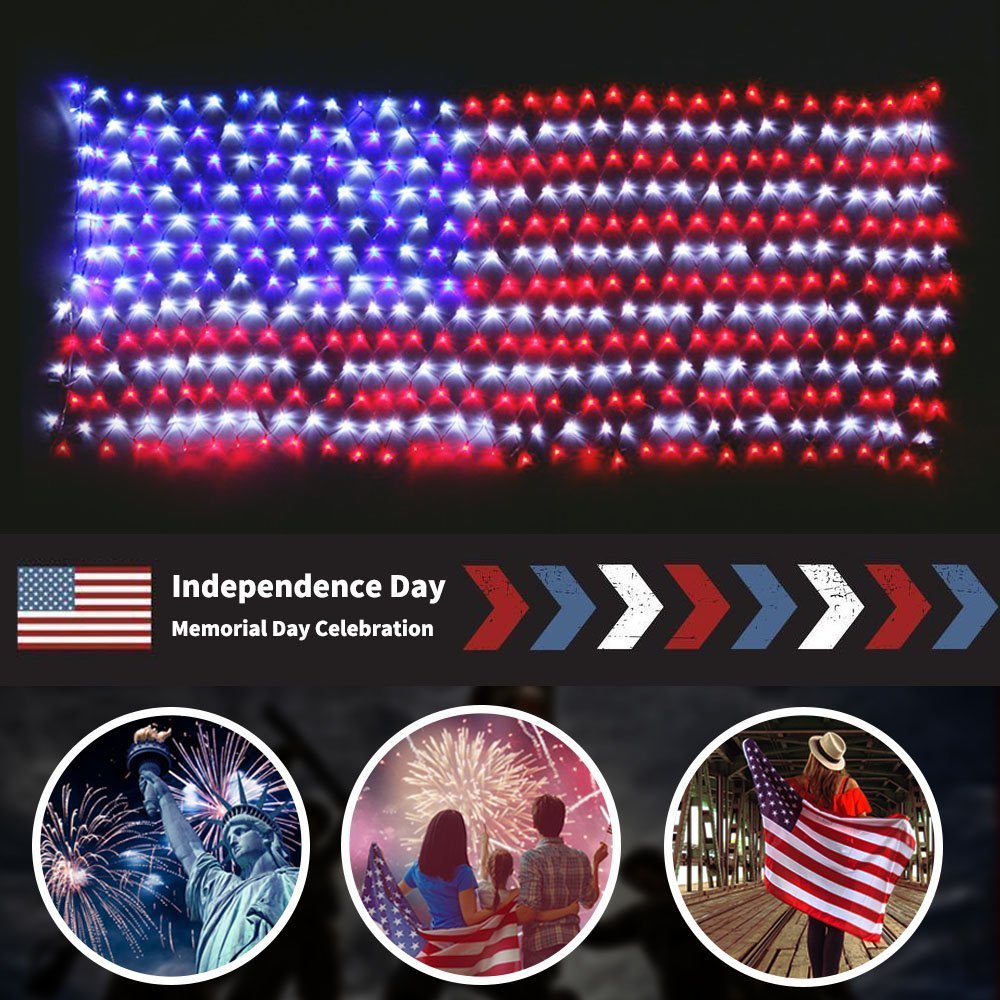 Decute solar powered flag lights create vivid night ambiance outdoors.