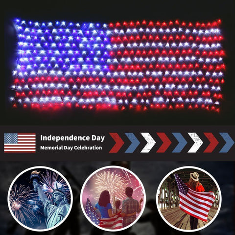Decute solar powered flag lights create vivid night ambiance outdoors.