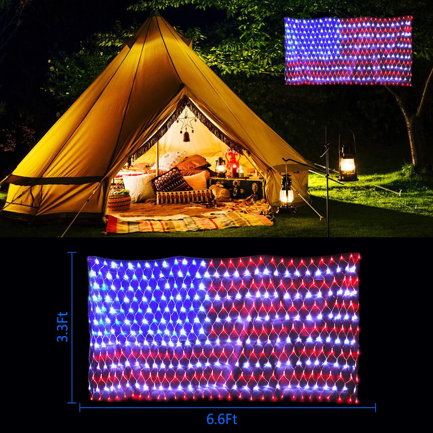 Decute waterproof US flag lights designed for outdoor rain exposure.