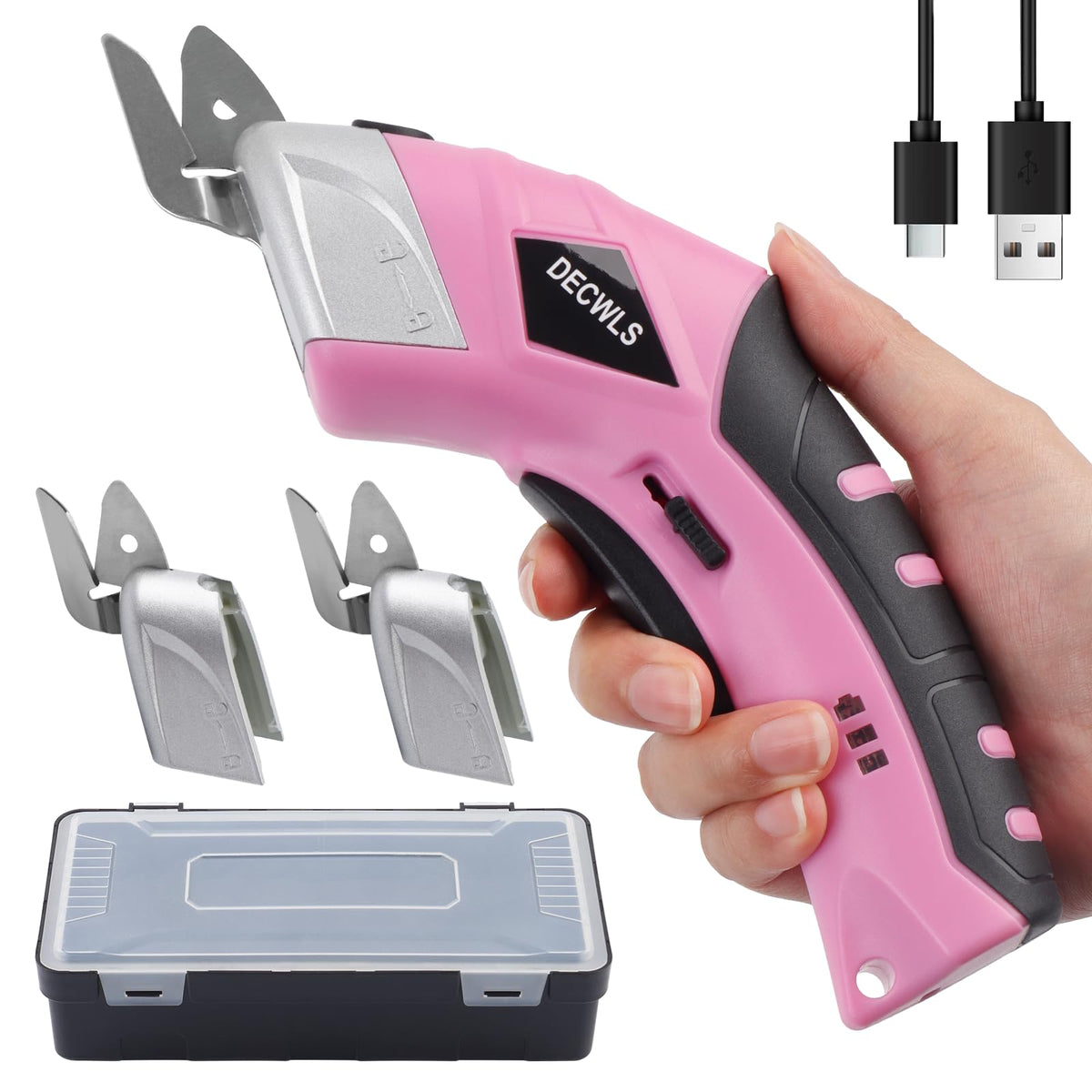 Decwls cordless electric scissors – 4V battery in use for smooth fabric trimming.