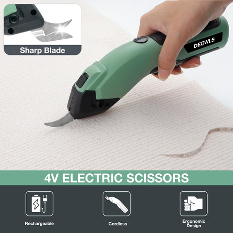Decwls cordless electric scissors powered by a 4V battery for portability