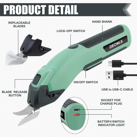 Decwls cordless electric scissors demonstrate up to 10000 rpm for fast results