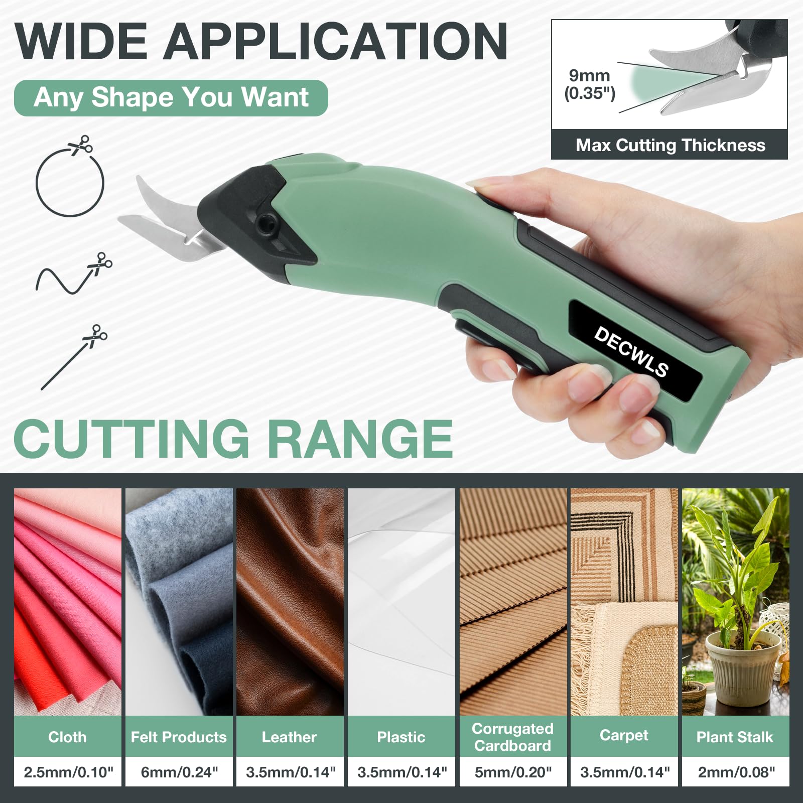 Decwls cordless electric scissors feature safety-switch for controlled operation