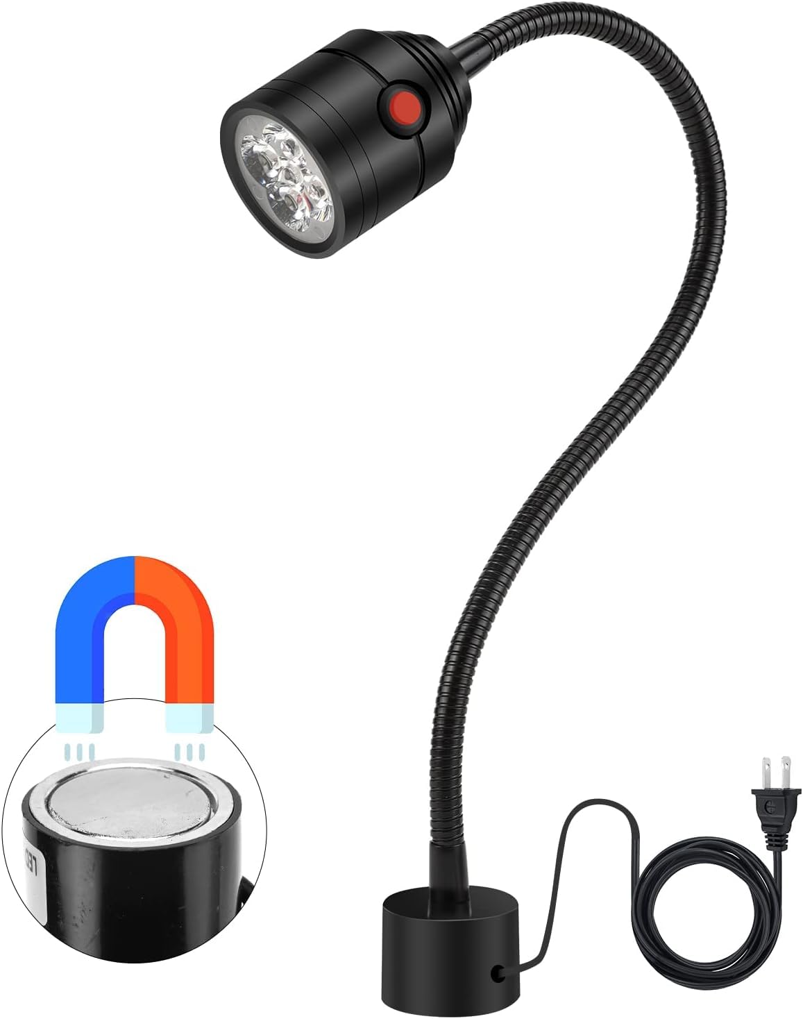 Deeffe magnetic work light base attached to steel bench for hands-free work