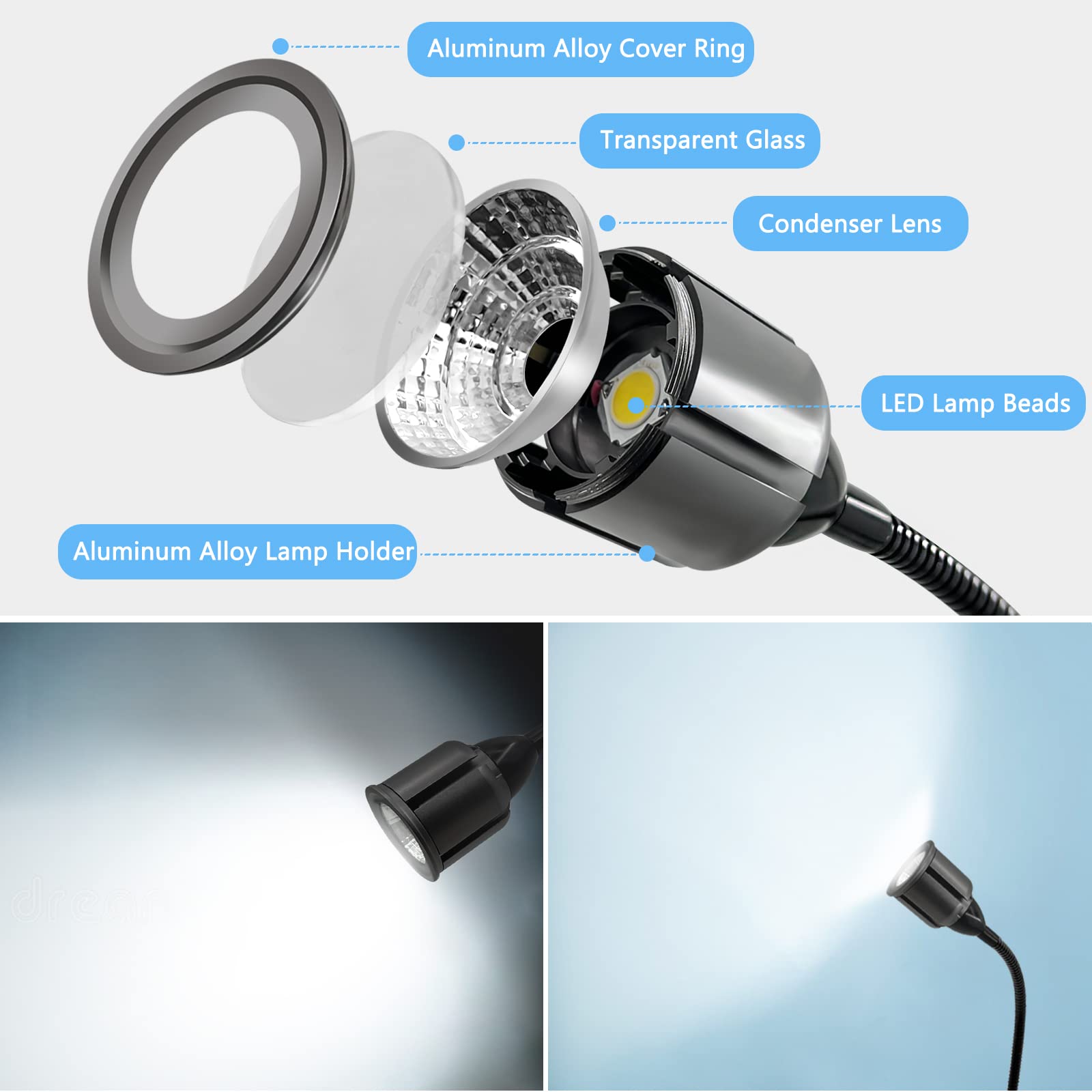 Deeffe round magnetic base securing light on a metal workbench