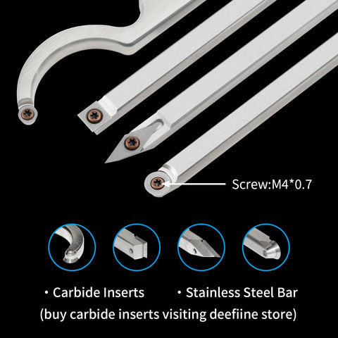 DEEFIINE carbide tip wood lathe tool kit set with interchangeable inserts for precise cuts