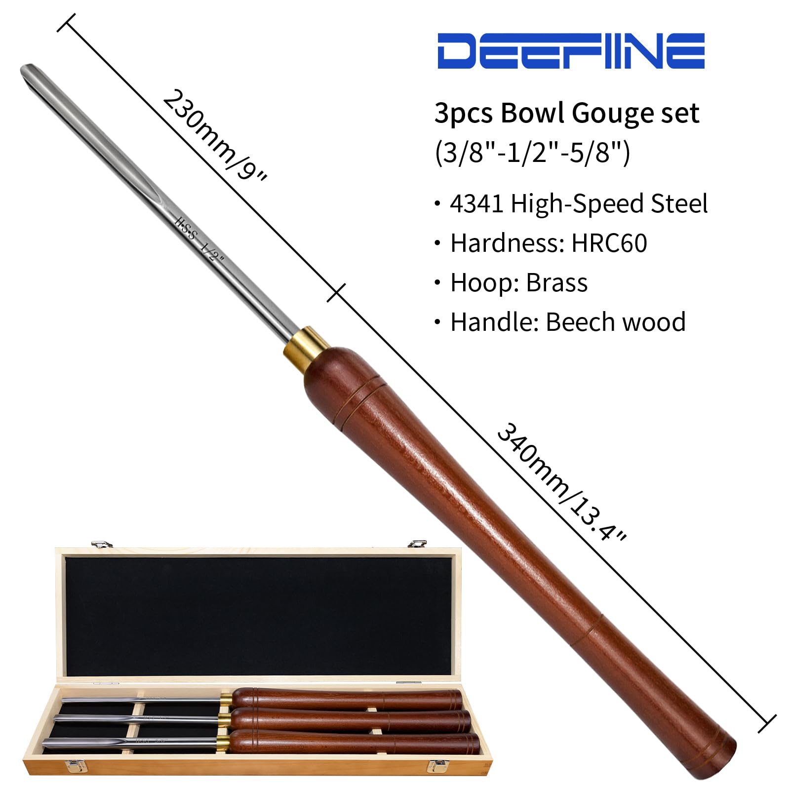 DEEFIINE wooden box storing bowl gouges neatly
