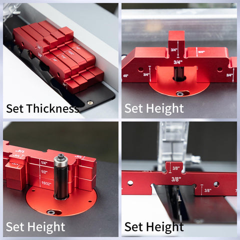 DEEFIINE gauges assist depth, height, and angles during routing tasks.
