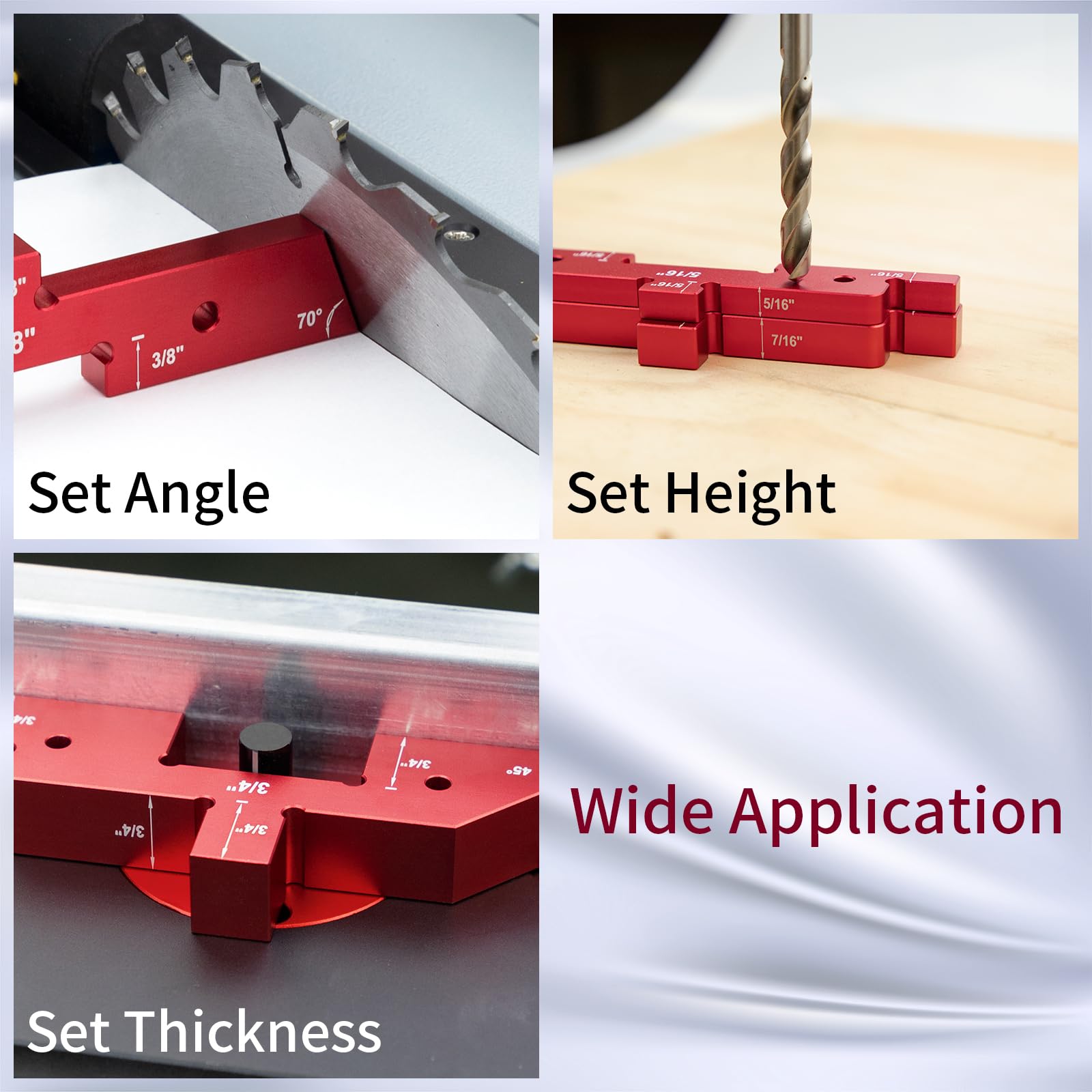 DEEFIINE setup blocks work with table saws, band saws, and planers.