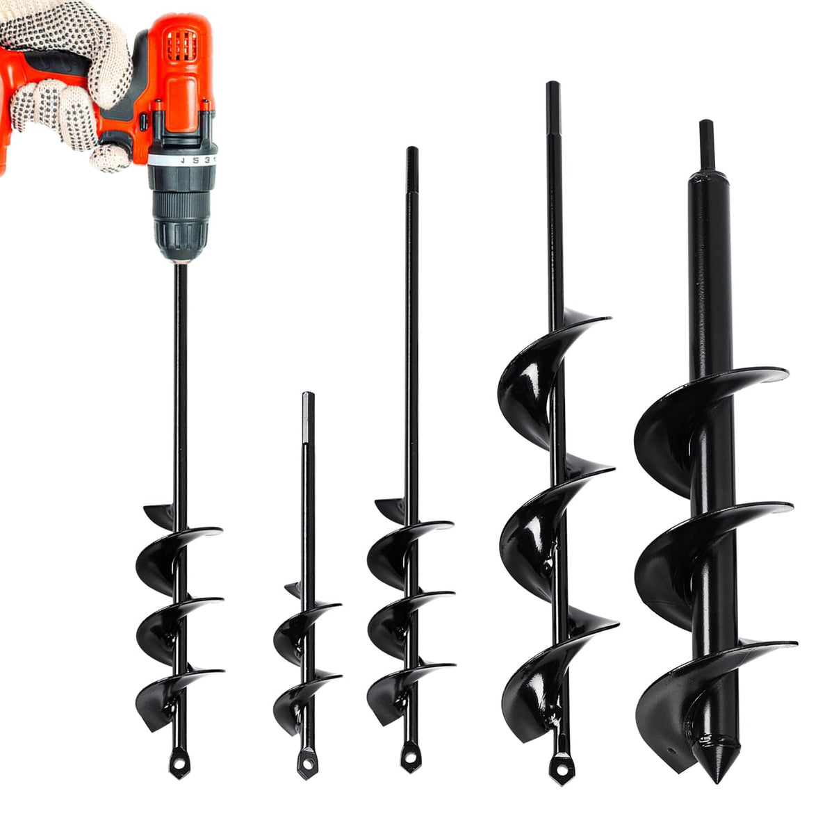DEEGETEL auger drill bit 4-pack, close-up view shows sturdy steel and blades.