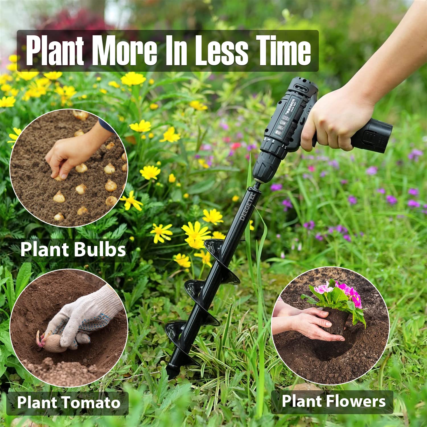 DEEGETEL auger bit designed for bulbs, potted plants, and flowers.