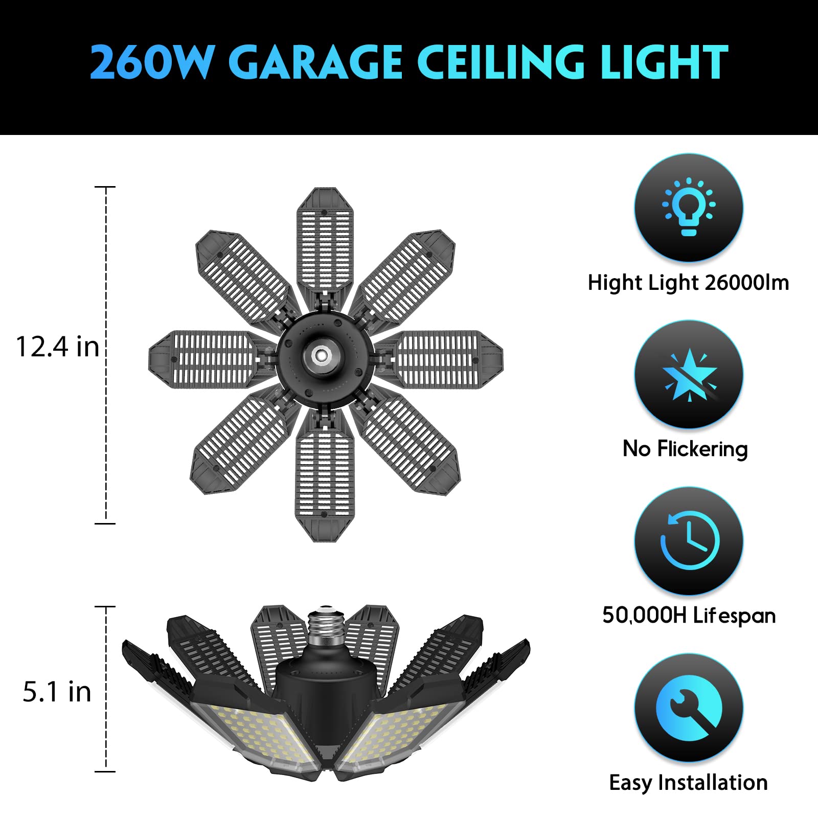 DEEIRAO LED garage light offers long lifespan up to 50000 hours