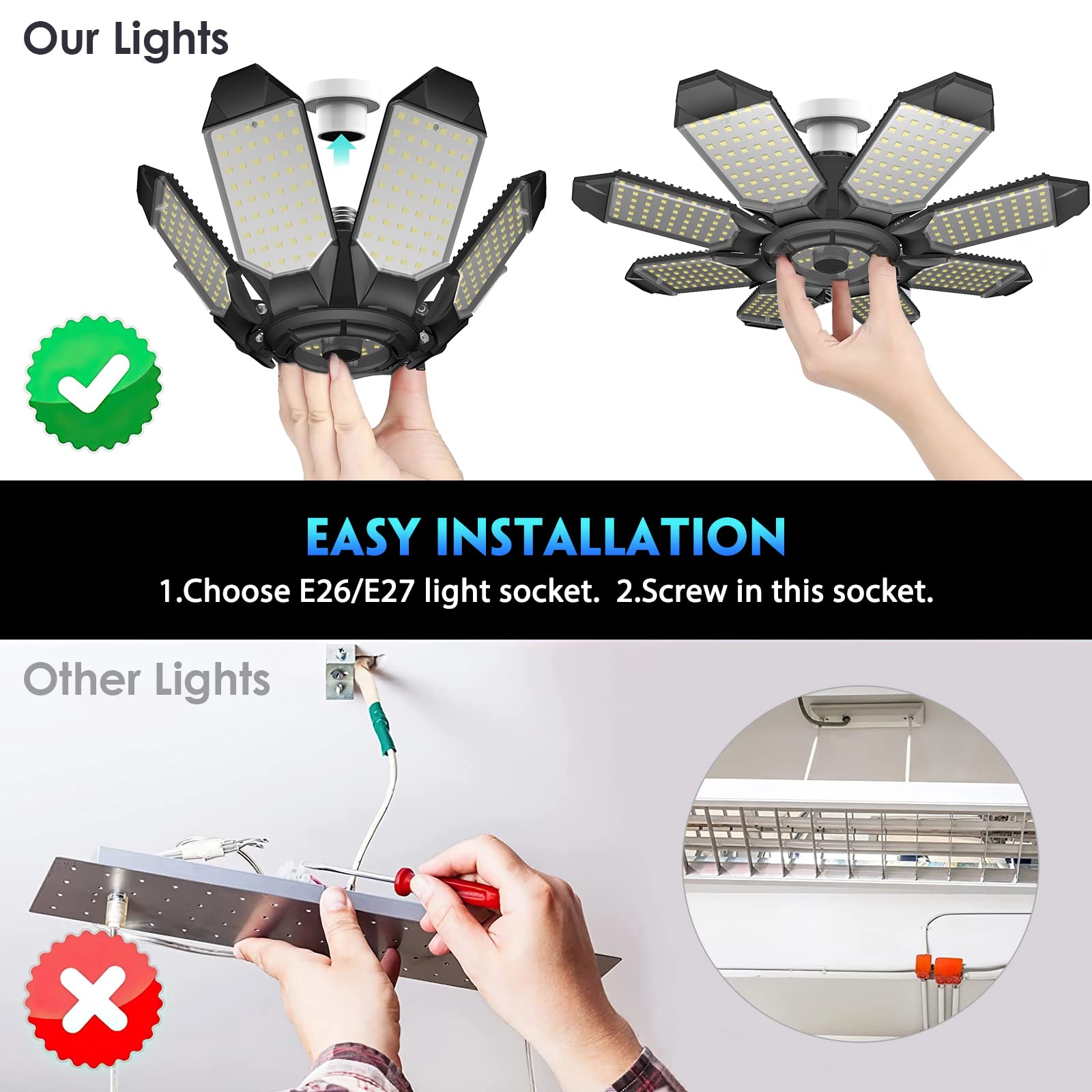 DEEIRAO LED garage light features efficient heat dissipation for longer life