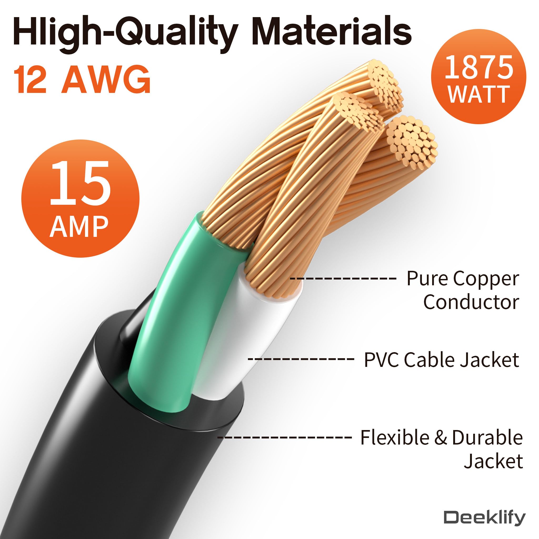 Deeklify heavy-duty 12ga extension cord delivers reliable power for tools and equipment.