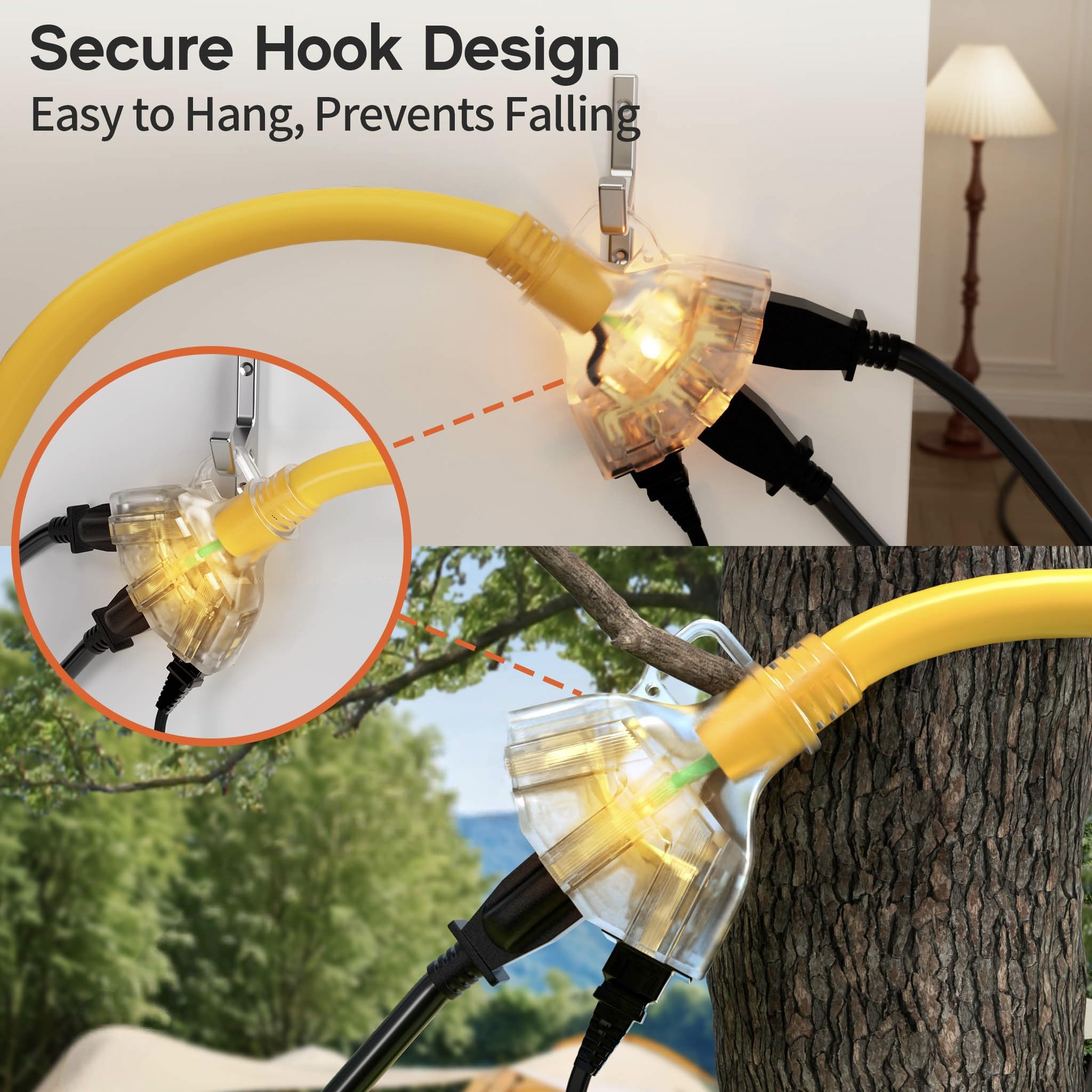 Deeklify IP65 weatherproof yellow cord resists dust and water outdoors