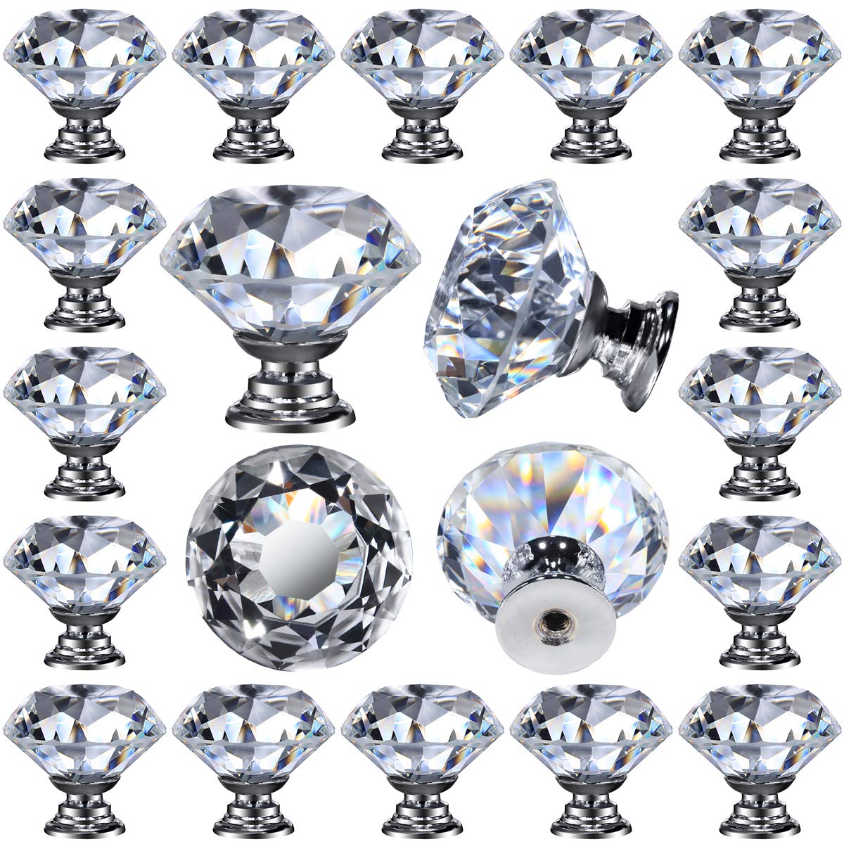 DEELF OUTLET 26-piece glass knob set for drawers adds crystal sparkle and easy grip.
