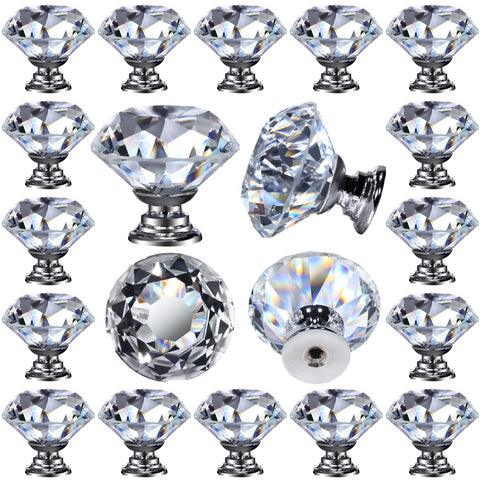 DEELF OUTLET 26-piece glass knob set for drawers adds crystal sparkle and easy grip.