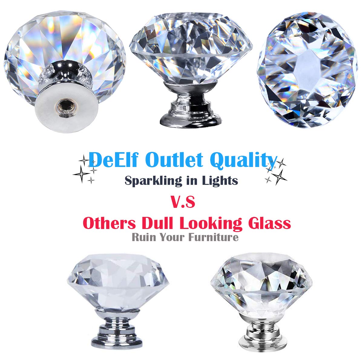 DEELF OUTLET crystal cabinet knobs pair with various finishes for versatile décor.