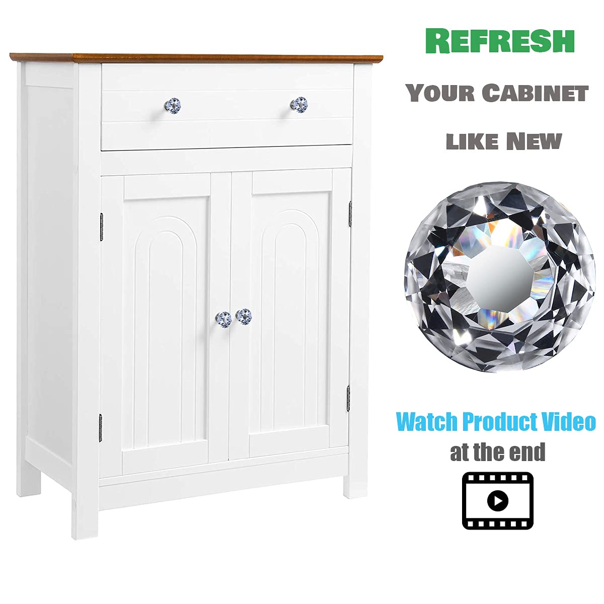 DEELF OUTLET clear crystal drawer pulls with chrome base for bright kitchen upgrade.