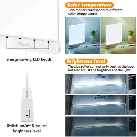 Deelessgz Book Light transparent acrylic panel supports most books.