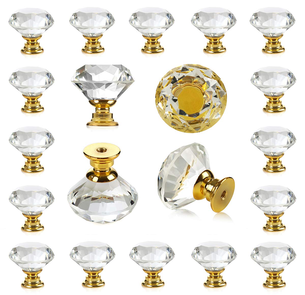 DEELF OUTLET crystal knob with 30mm diamond shape and gold base for cabinets