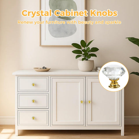 Gold-base crystal drawer pull adds sparkle and easy grip for drawers