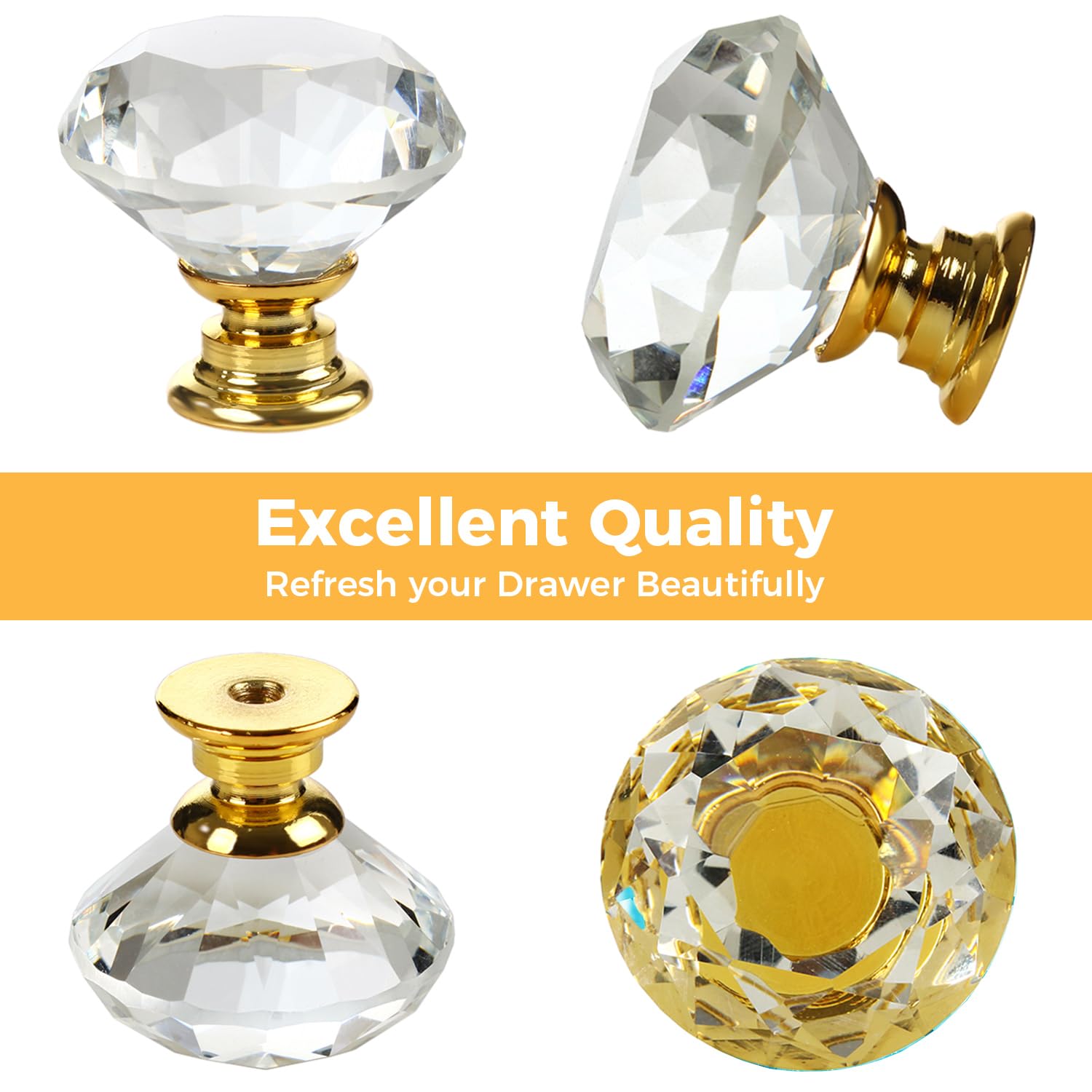 Dresser handle crystal diamond design with gold base aesthetic