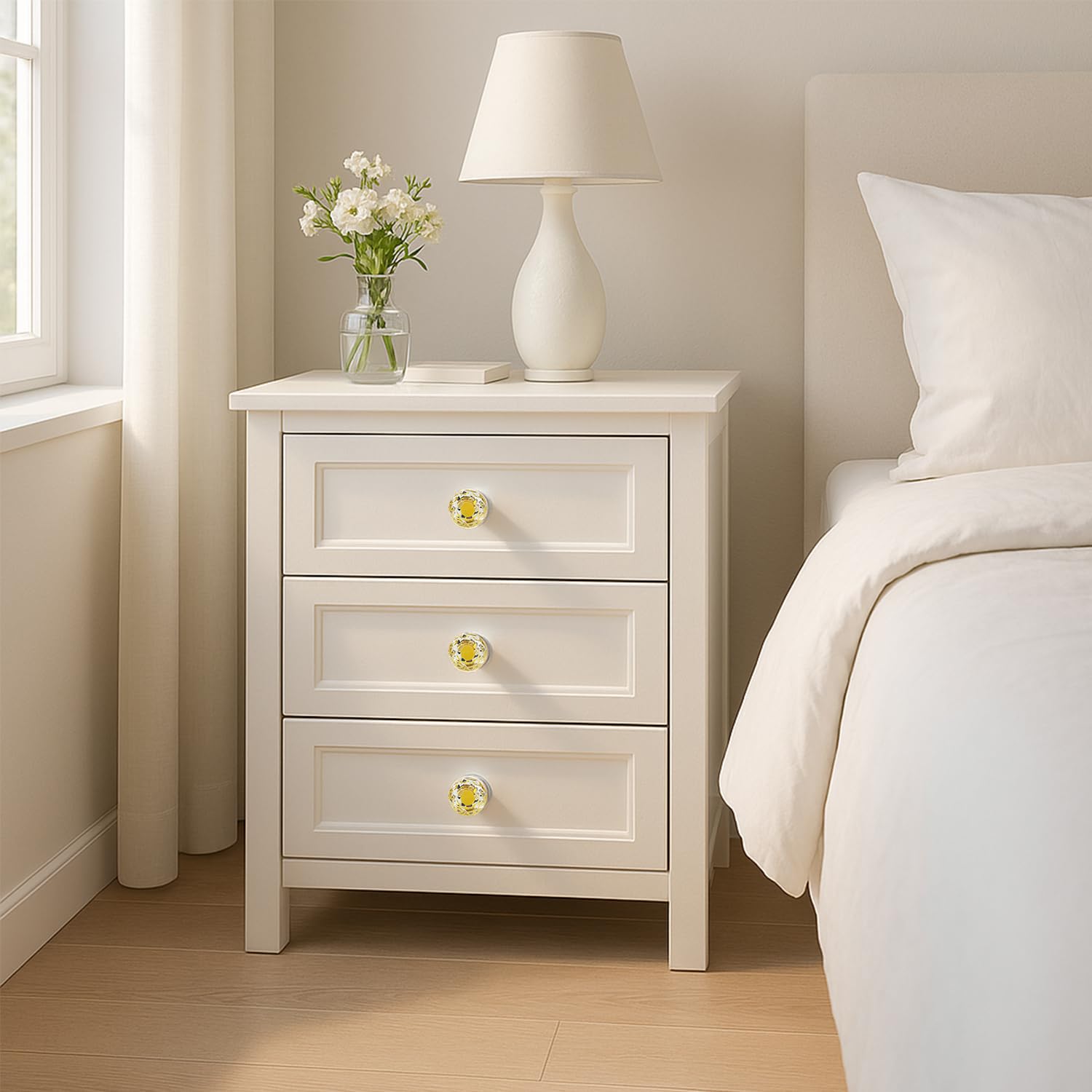 Diamond-shaped glass knob enhances dressers with a modern touch