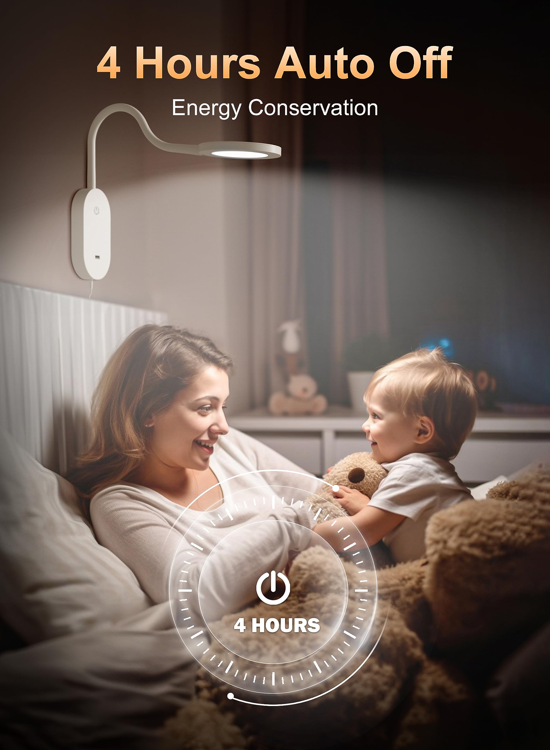 Deeloop bedside lamp with 360-degree head rotation for precise task lighting.