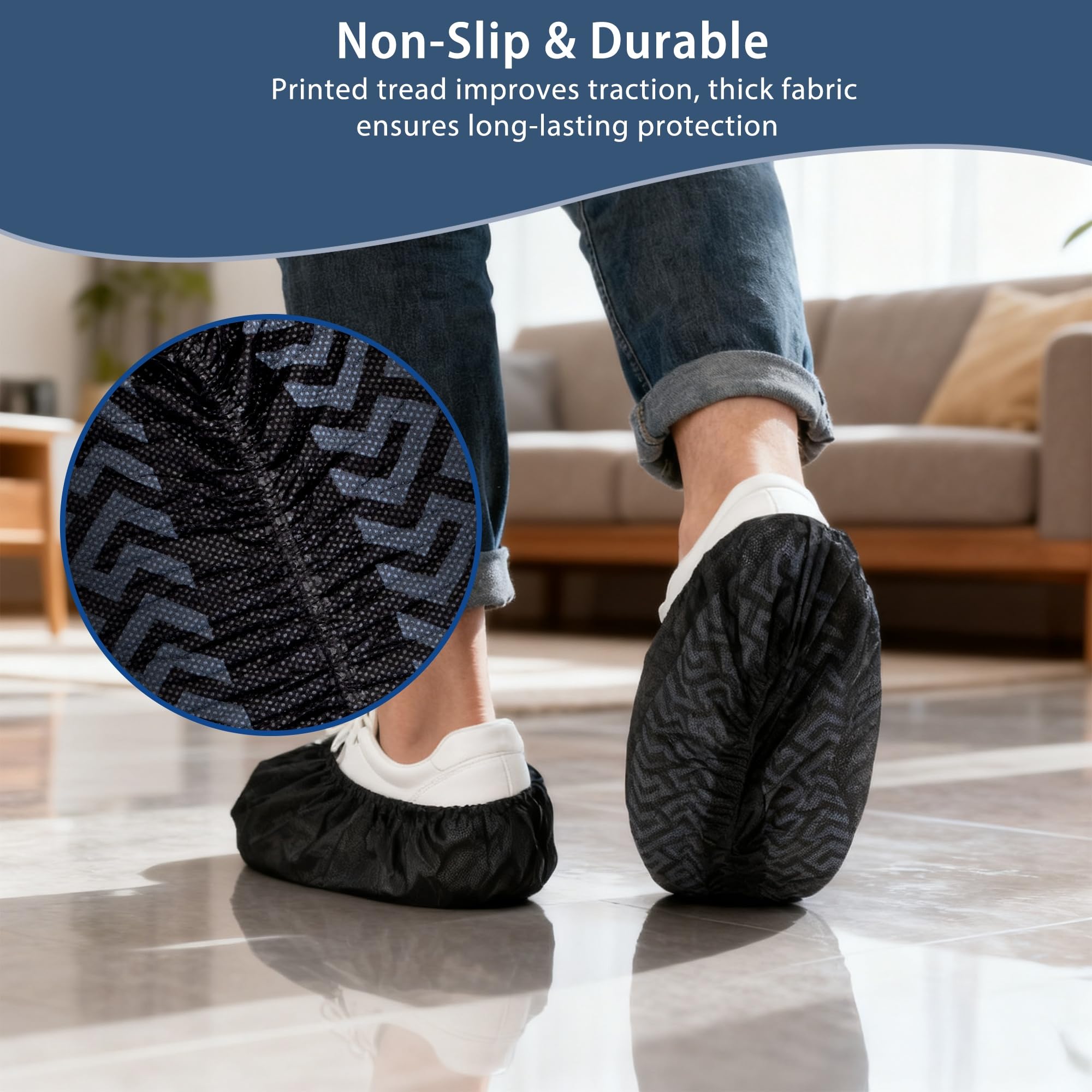 Durable non-woven material of Deeoutlife XL shoe covers resists tearing