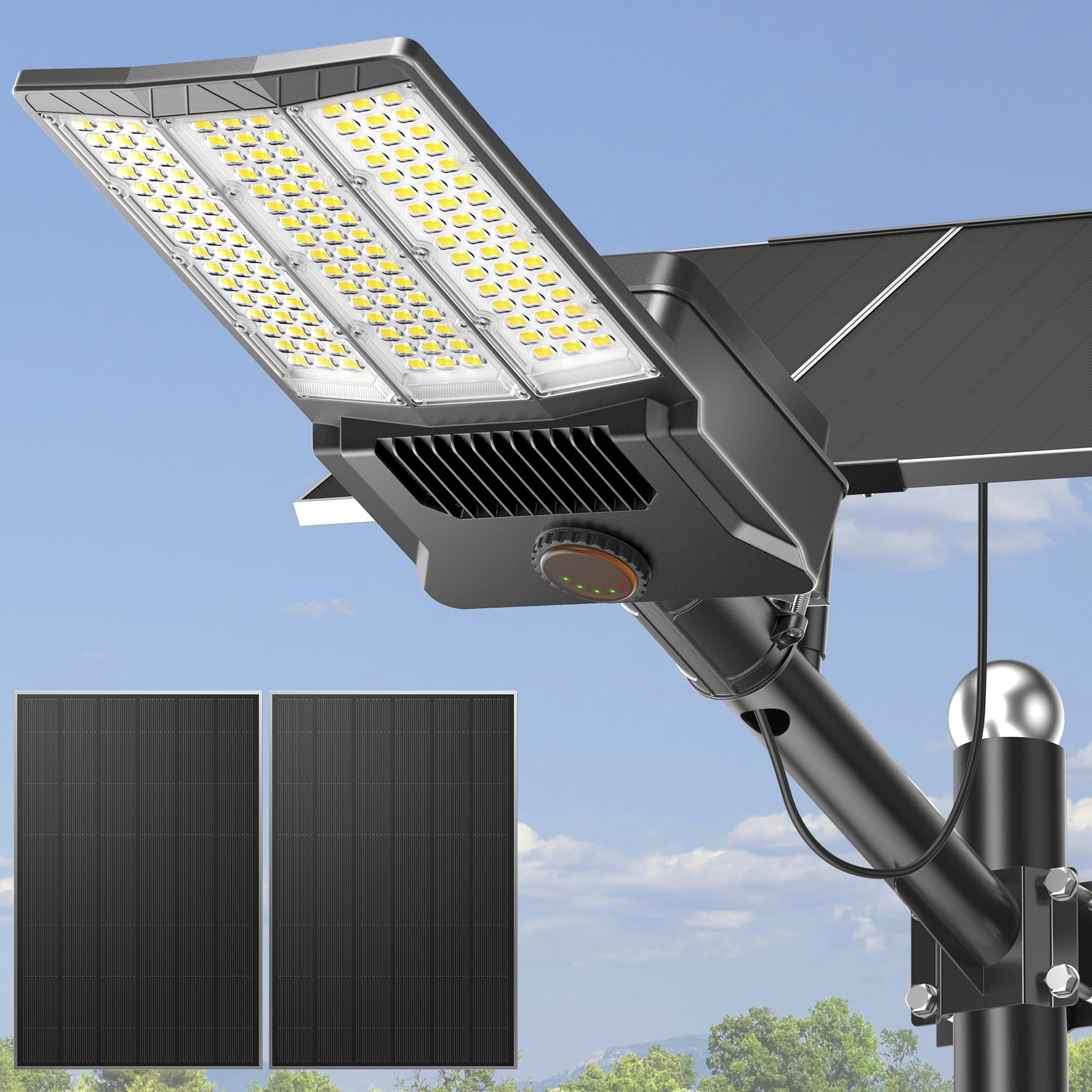 Deepn 12000W solar street light beam delivering wide-area parking lot illumination